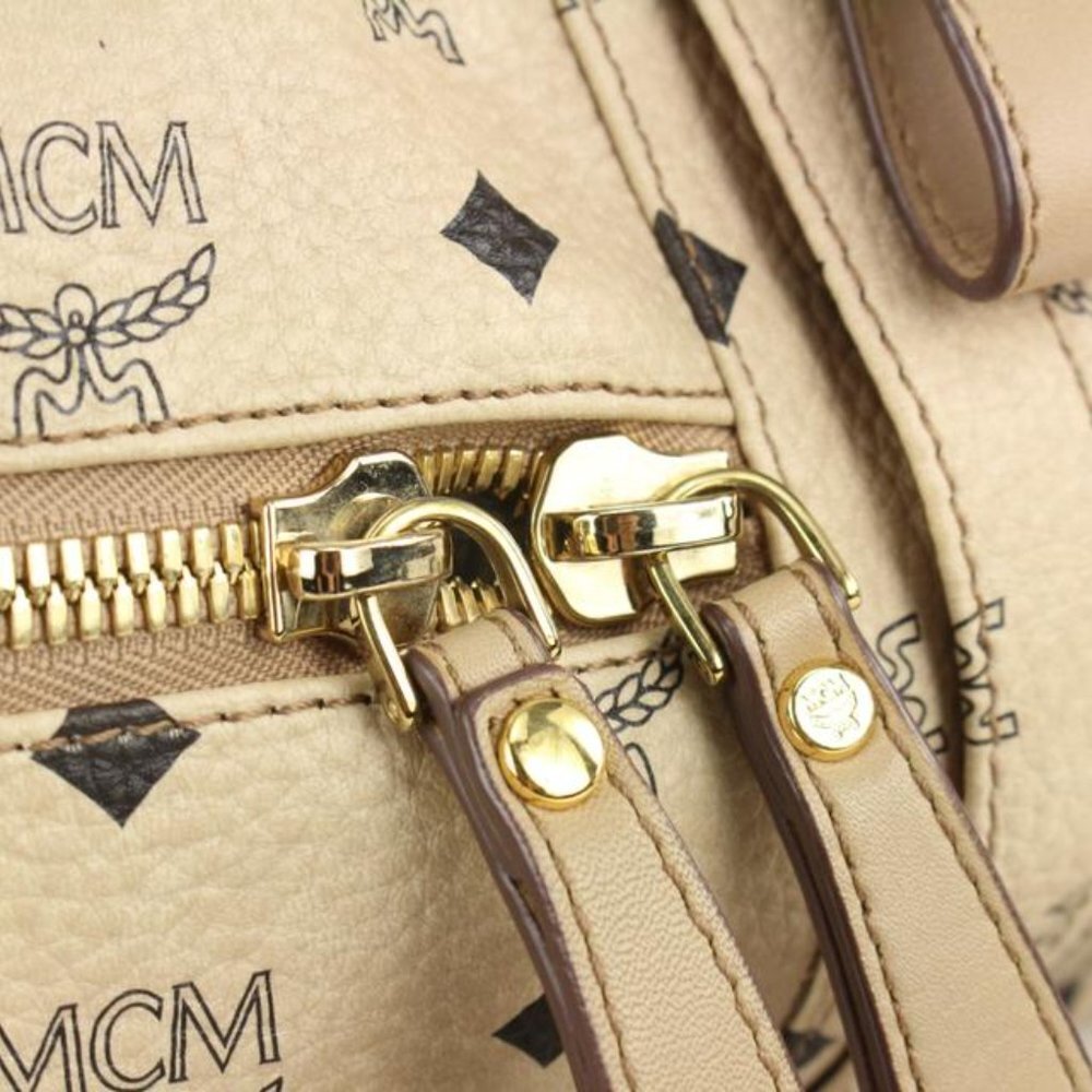 MCM Beige Monogram Visetos Logo Medium Studded Stark Backpack 921mcm73 - Picture 7 of 12